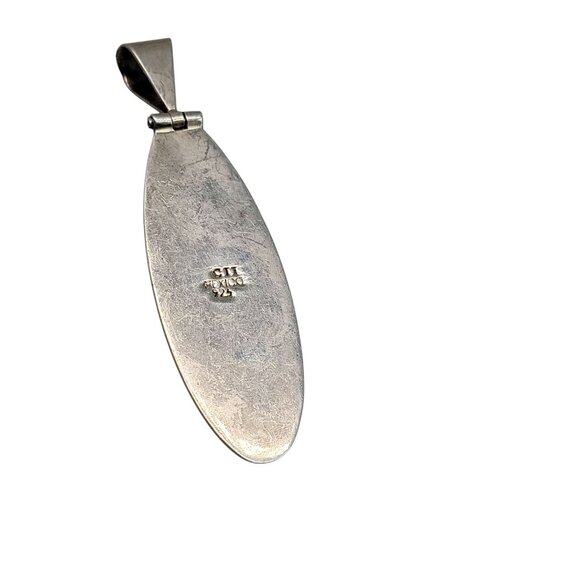 CII Mexico 925 Aventurine Pendant Oblong Sterling Silver Gemstone Chunky Vintage - Picture 5 of 8